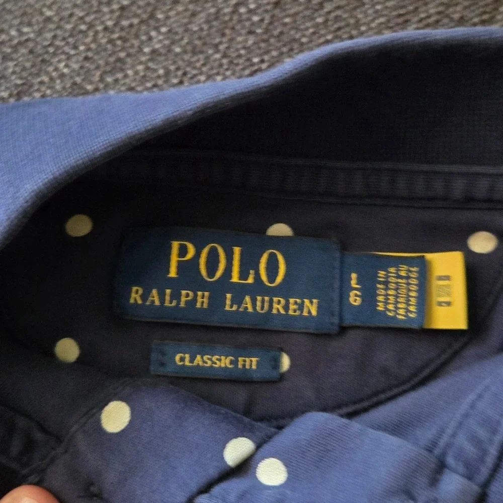Polo Ralph Lauren Polo Shirt Mens Large Navy Blue Cream Polka Dots Super‎ Soft
